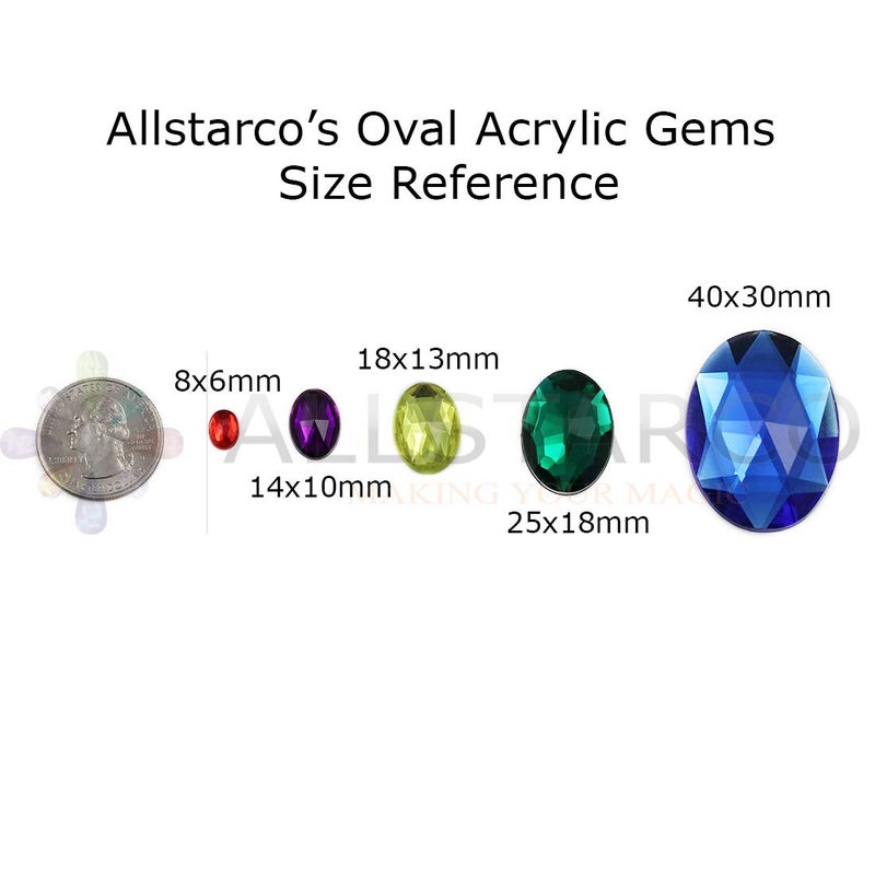 Allstarco ألستاركو 14x10 مم أحجار الراين الأكريليكية المسطحة البيضاوية - 125 قطعة (ألوان متنوعة) - Image 3